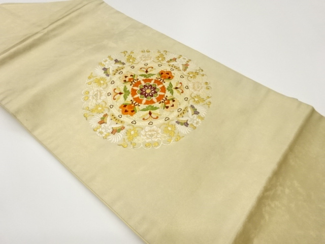 華文に向かい鶴模様織出し名古屋帯